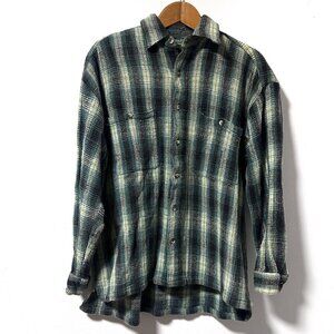 Vintage Y2K X-Am Green Plaid Flannel Button Down Shirt Men’s Size Medium Grunge